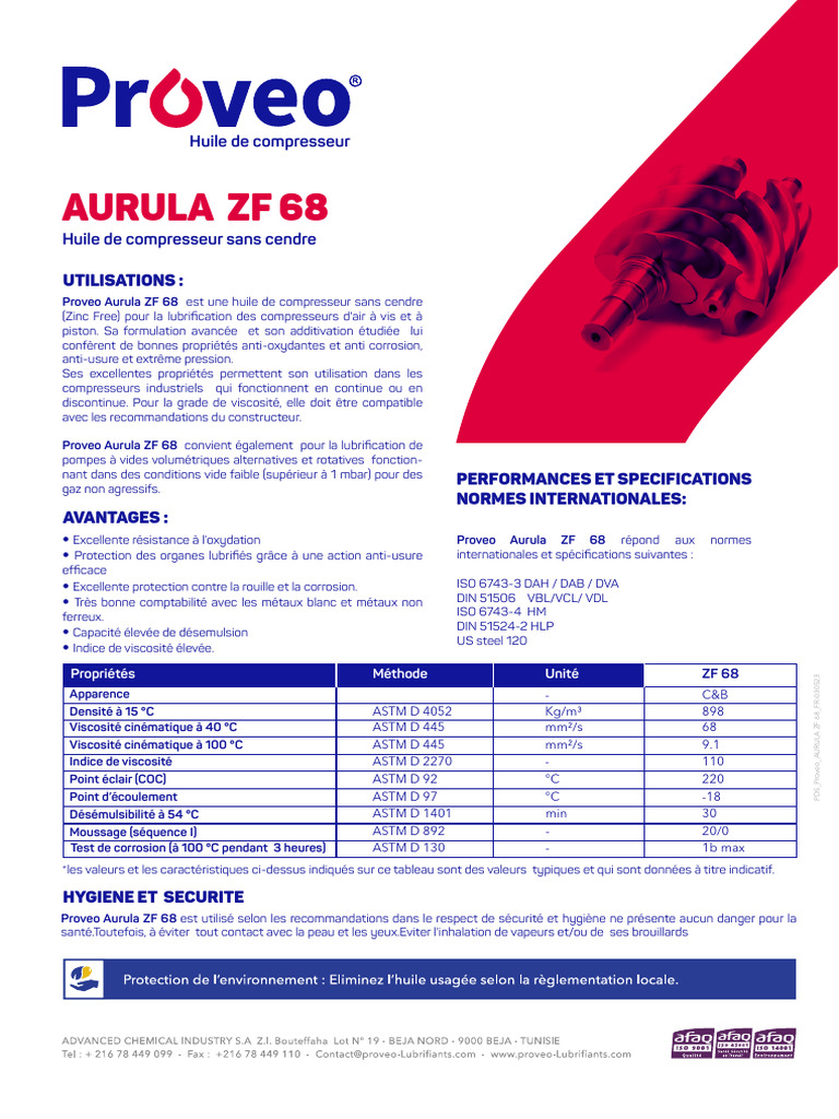 Huile de compresseur Proveo Aurula ZF 68 | PDF | Ingénierie mécanique ...