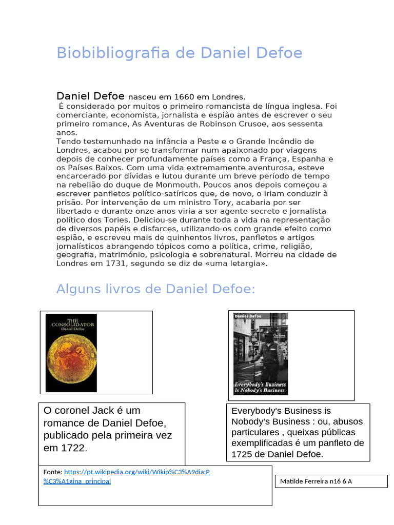 Biobibliografia de Daniel Defoe | PDF