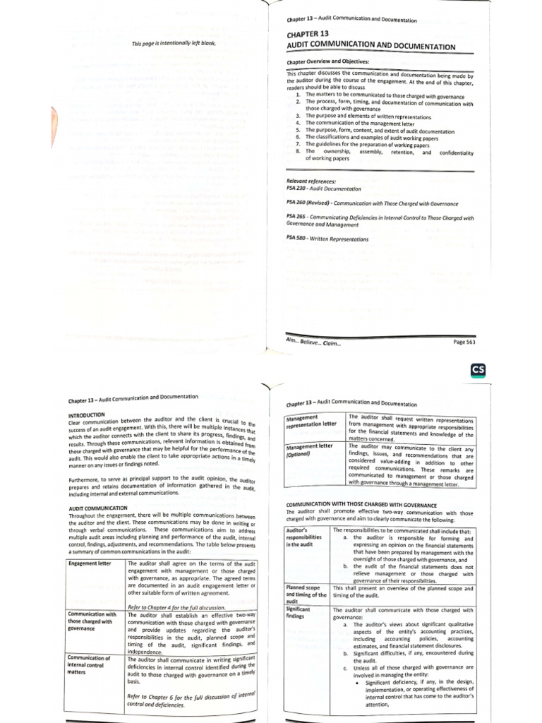 Chapter 13 - Audit Communication and Documentation | PDF