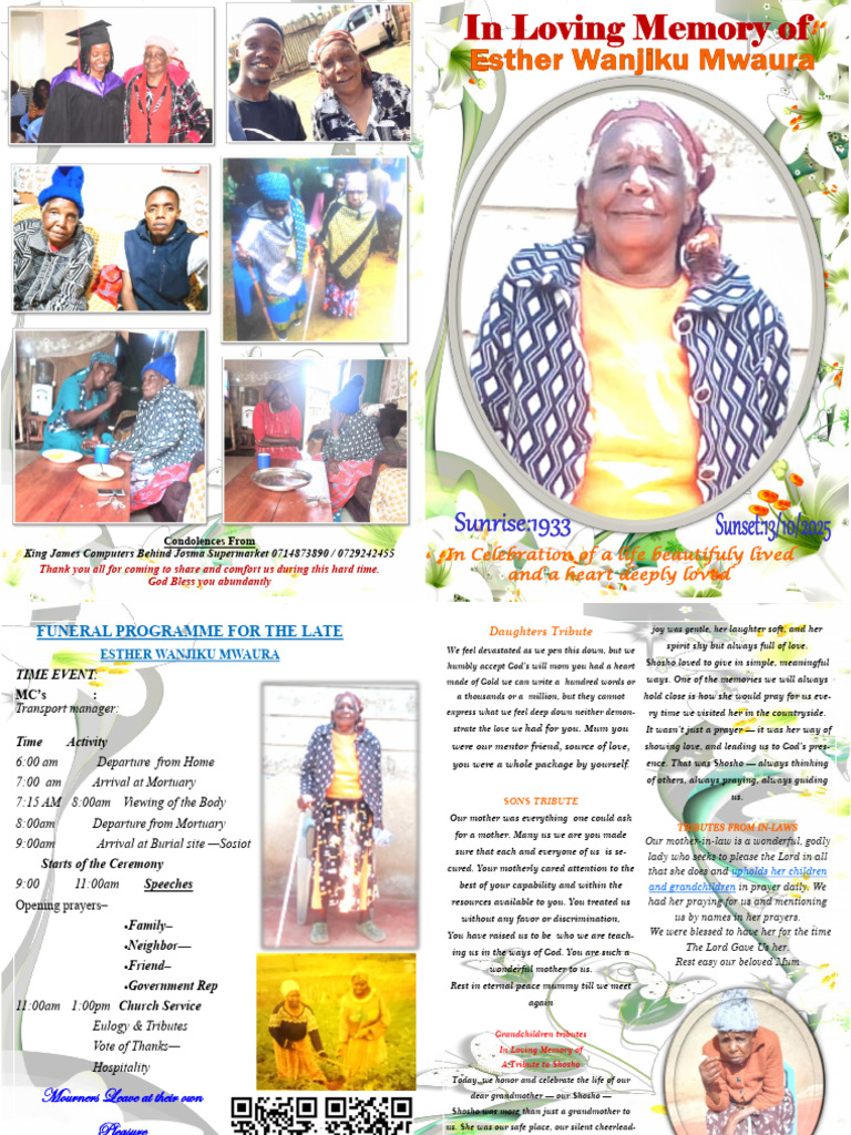 Funeral Programme for Esther Wanjiku Mwaura | PDF
