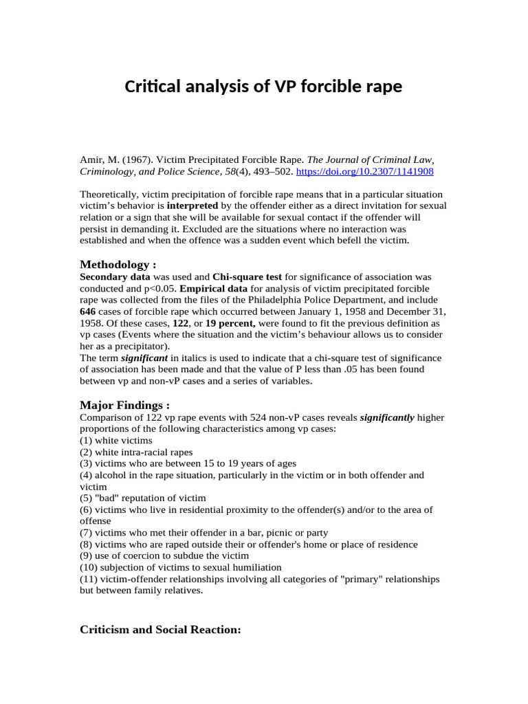 Critical Analysis of VP Forcible Rape | PDF | Crimes | Crime & Violence