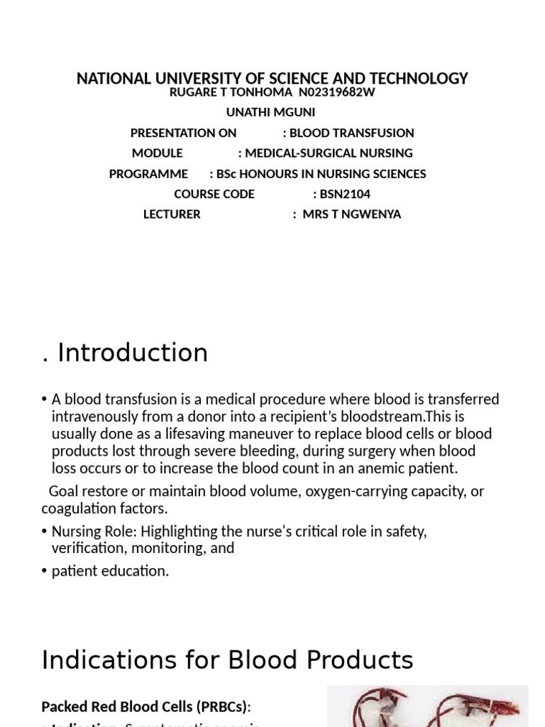Blood Transfusion Nursing Guide | PDF | Blood Transfusion | Bleeding
