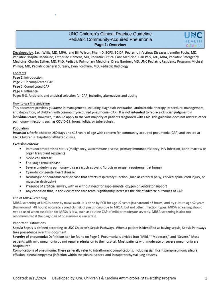 Pediatric CAP Guidelines 8.15.24 | PDF | Pneumonia | Methicillin ...