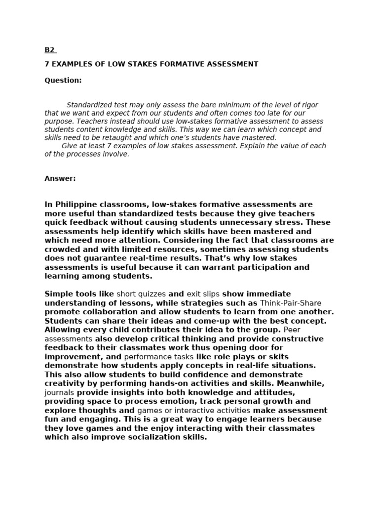 7 Low-Stakes Assessments for Classrooms | PDF