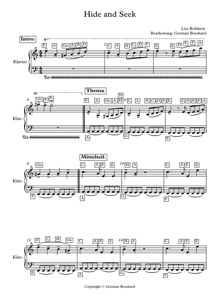 Hide and Seek Piano Sheet Music | PDF