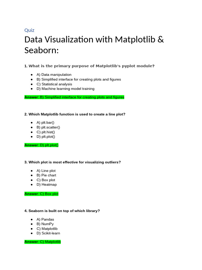 Matplotlib & Seaborn Quiz Questions | PDF