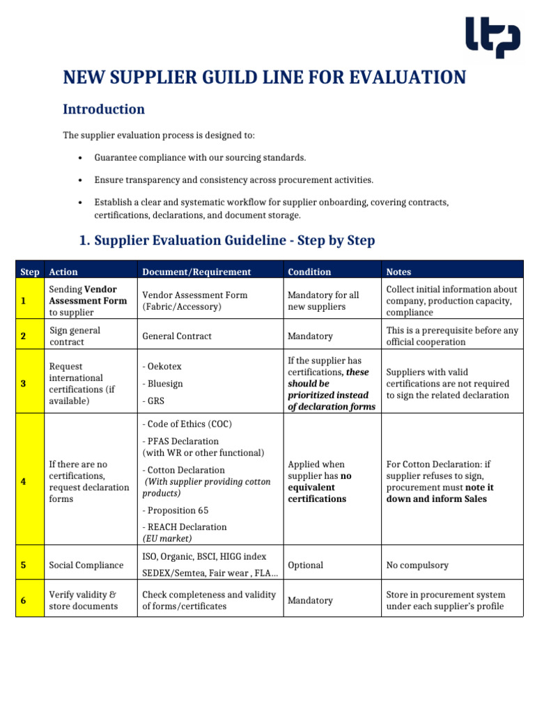 Supplier Evaluation Guideline | PDF | Evaluation | Business