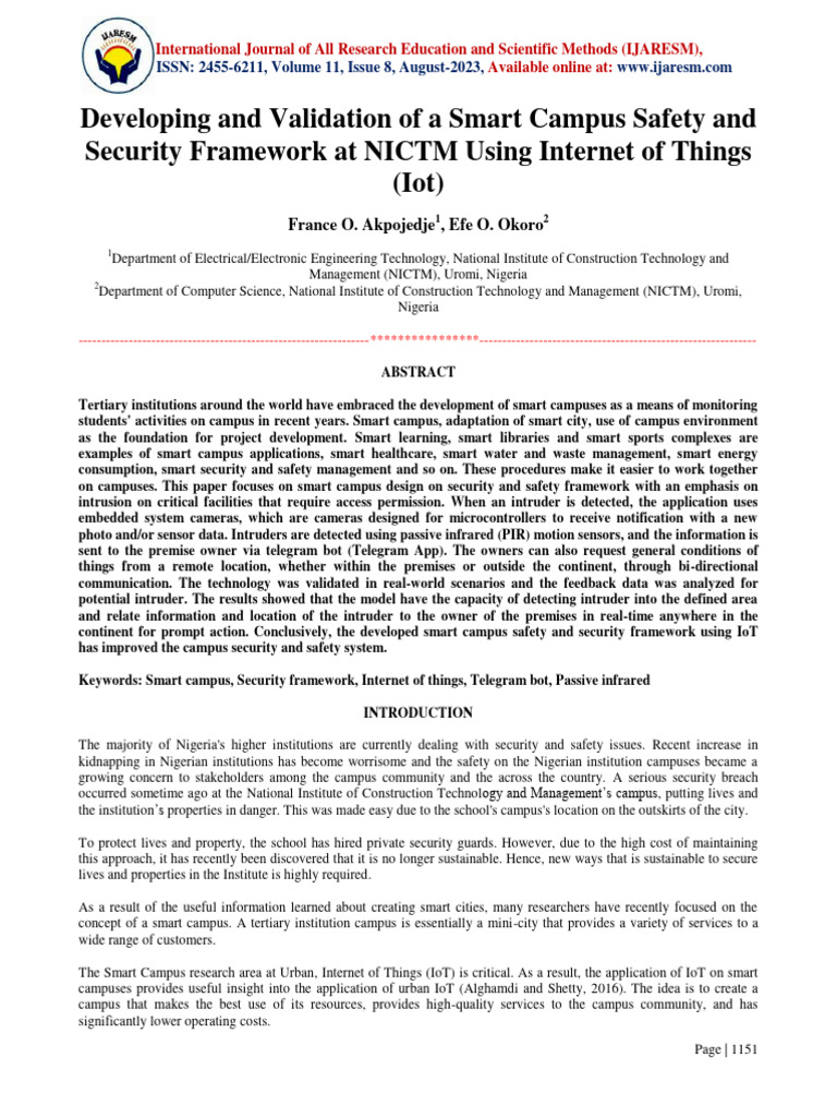 Smart Campus Security Framework Using IoT | PDF | Internet Of Things ...