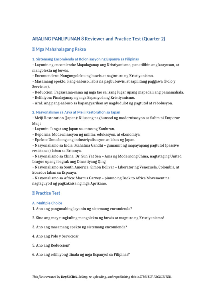 AP8 Reviewer and PracticeTest | PDF