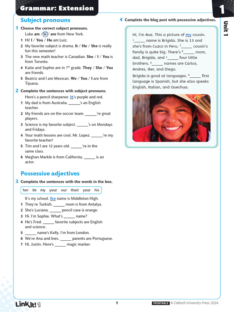 Subject Pronouns and Possessive Adjectives | PDF | Bedroom | Question