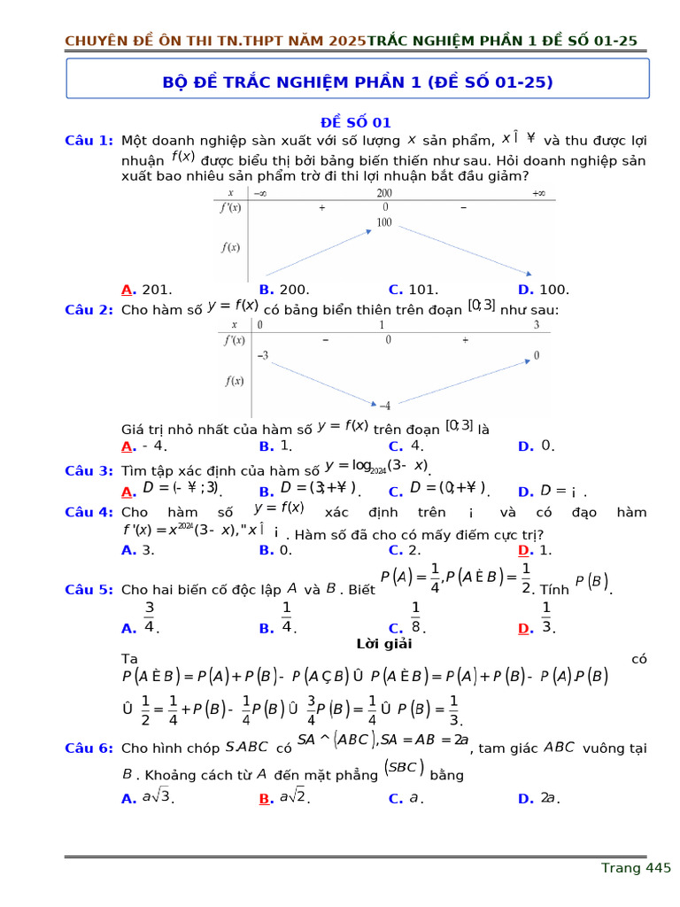 ĐỀ TN 01 - 25 GV | PDF