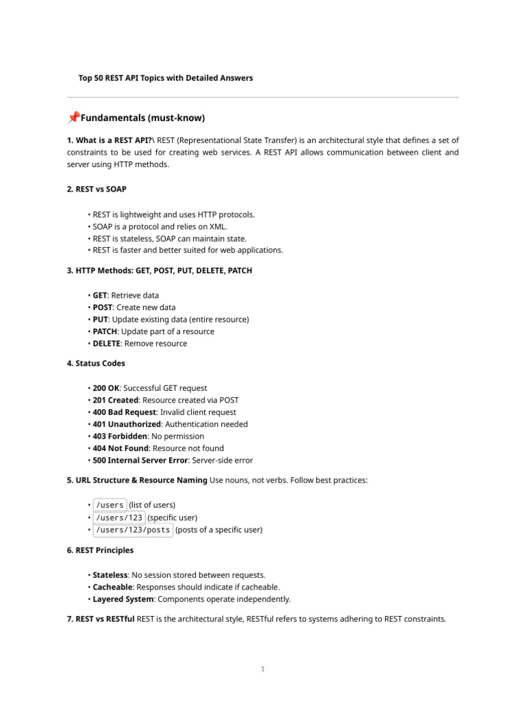 Rest Api Top 50 Concepts | PDF | Soap | Web Development
