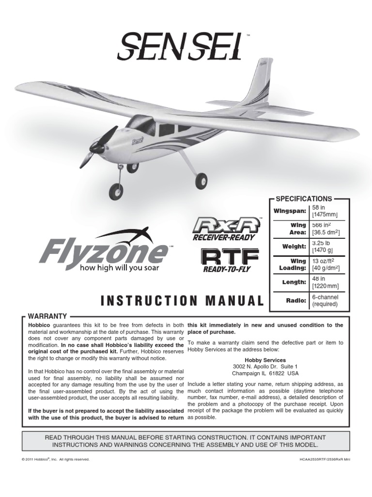 Flyzone Sensei Parts : Sensei FS EP Trainer w/WISE Gyro RTF – MTSIVC