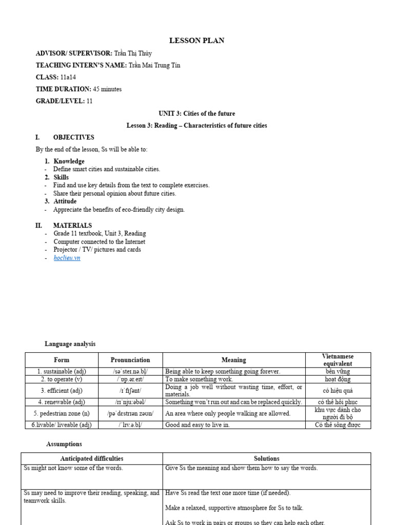 Lesson Plan For Unit 3 Reading - Global Success 11 | PDF | Crossword ...