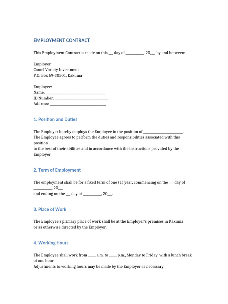 Employment Contract Template Kenya | PDF | Employment | Labour Law