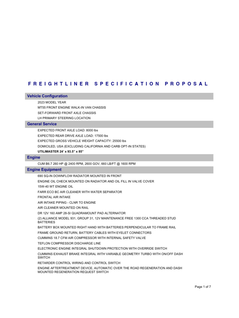 Freightliner MT55 Specifications 2023 | PDF | Brake | Vehicle Technology