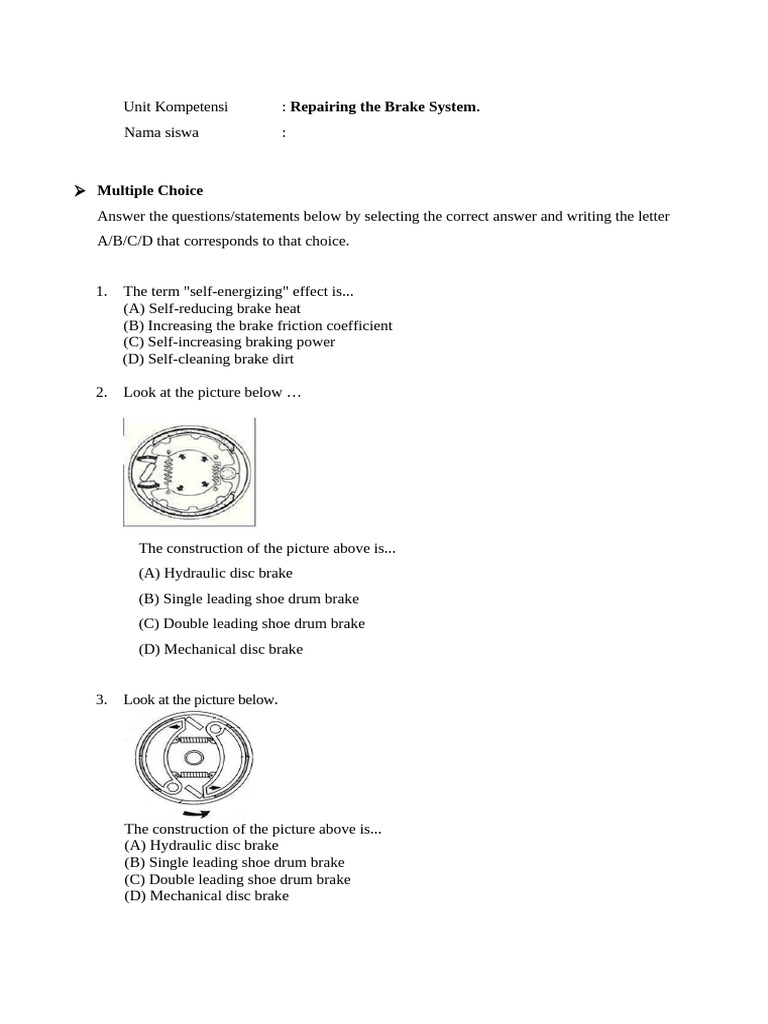 Brake System Repair Competency Test | PDF