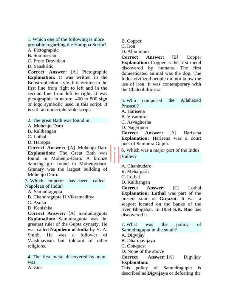 Ancient Indian History MCQs Guide | PDF | Vedas | Indian Philosophy