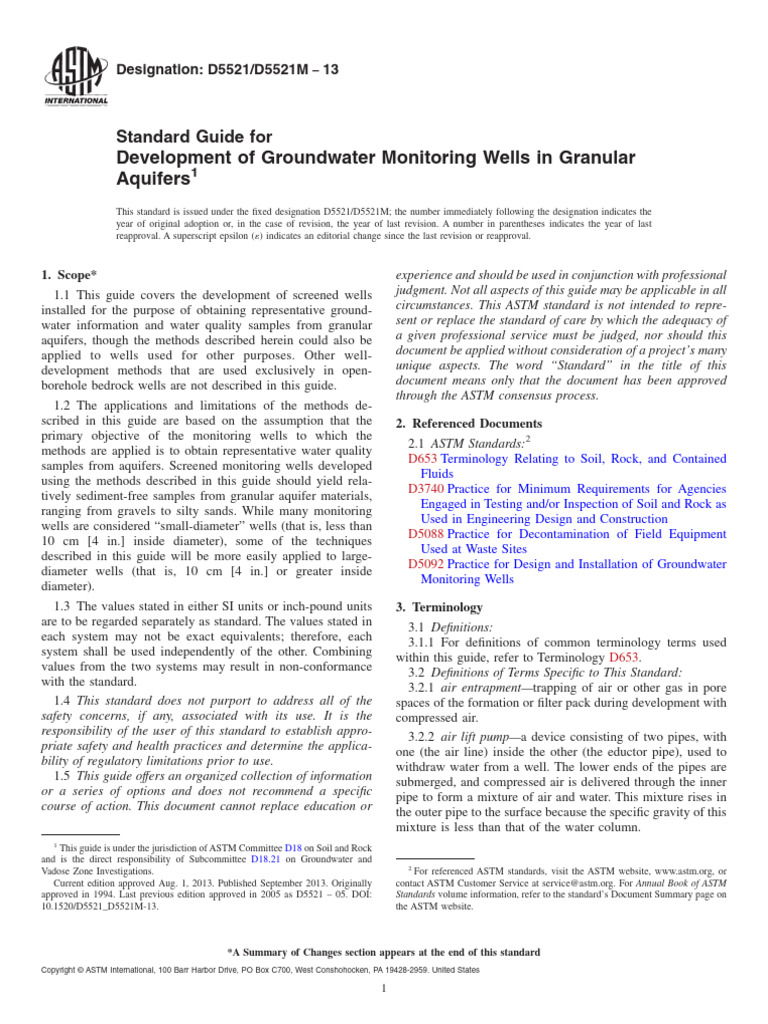 Groundwater Monitoring Wells Guide | PDF | Water Quality | Water