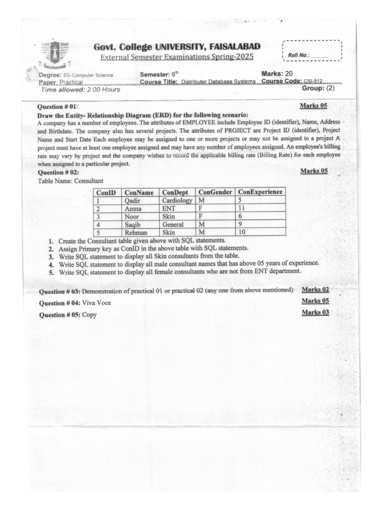 G2-Question Paper of CSI-512 | PDF