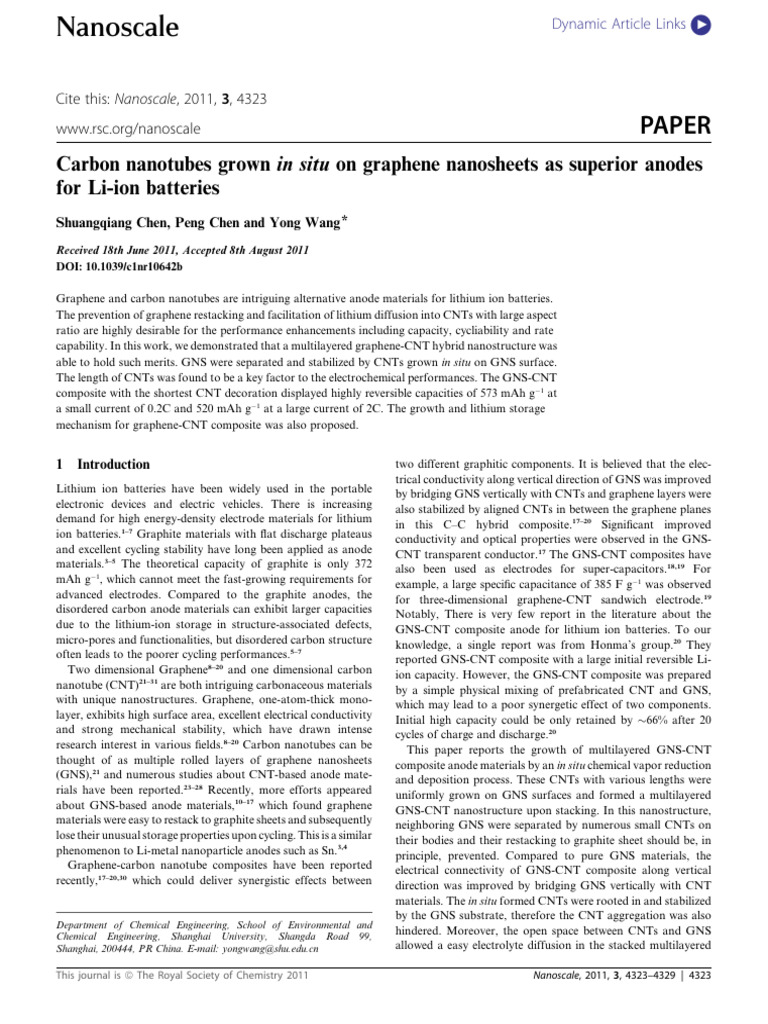 Carbon Nanotubes Grown in Situ On Graphene Nanosheets As Superior ...