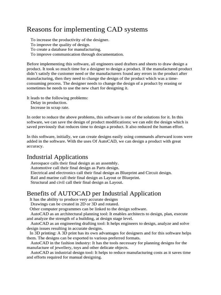 Benefits of Implementing CAD Systems | PDF | Computer Aided Design ...