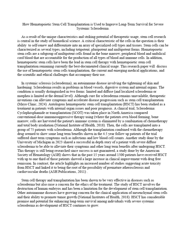 HSCT for Severe Scleroderma Survival | PDF | Hematopoietic Stem Cell ...