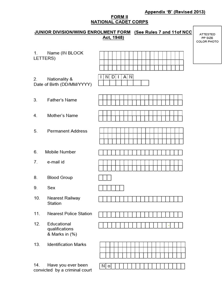 NCC Junior Division Enrolment Form | PDF