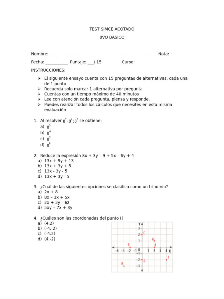Test Simce Acotado Ii | PDF | Formas geométricas | Geometria clasica