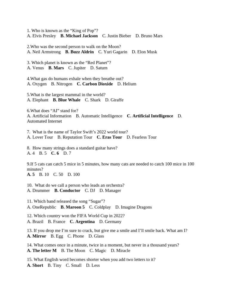 Fun Trivia Questions and Answers | PDF