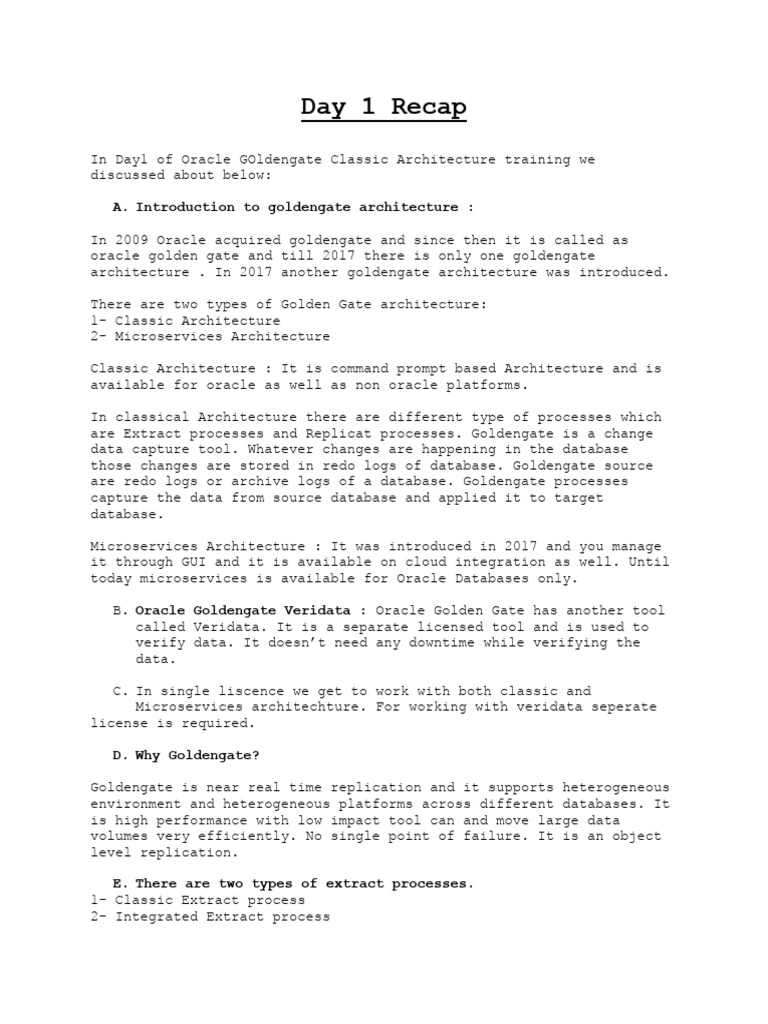 Recap Day+1 Classic Architecture | PDF | Replication (Computing ...