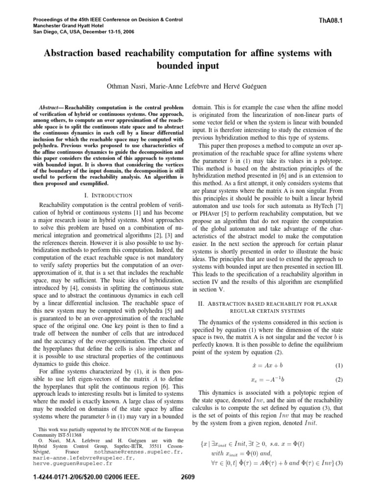 Reachability in Affine Systems with Bounded Input | PDF | Automata ...
