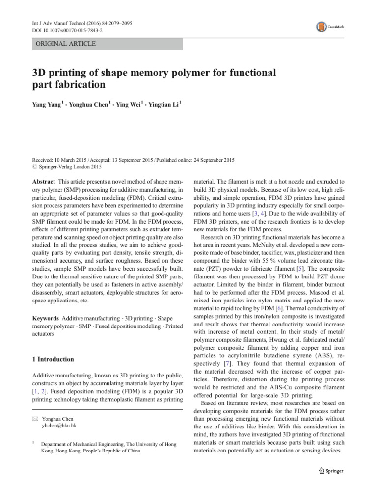 3D Printing Shape Memory Polymers | PDF | 3 D Printing | Extrusion