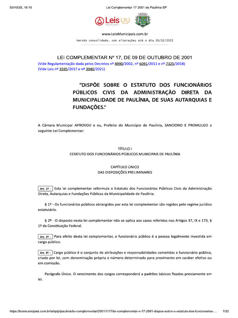 Lei Compl. Municipal 17.2001 | PDF