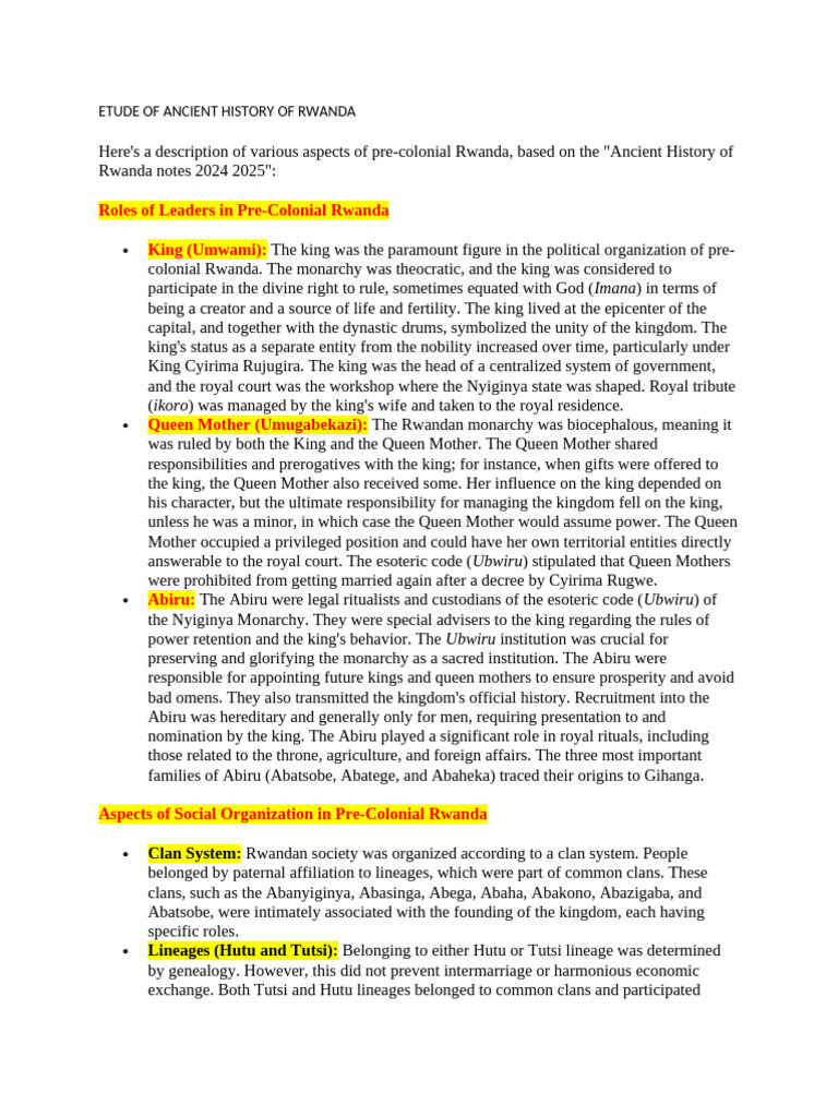 Ancient Rwanda's Pre-Colonial Leadership | PDF | Hutu