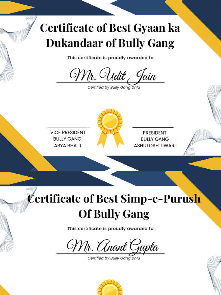 Blue and Yellow Minimalist Employee of The Month Certificate (Flyers) | PDF