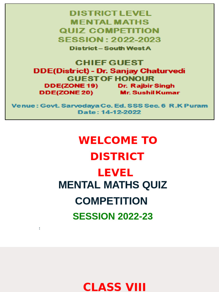 District Level 8th Mental Math | PDF