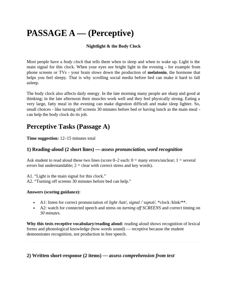 Reading Test 3F FG (Percep + Exten) | PDF | Sleep | Circadian Rhythm
