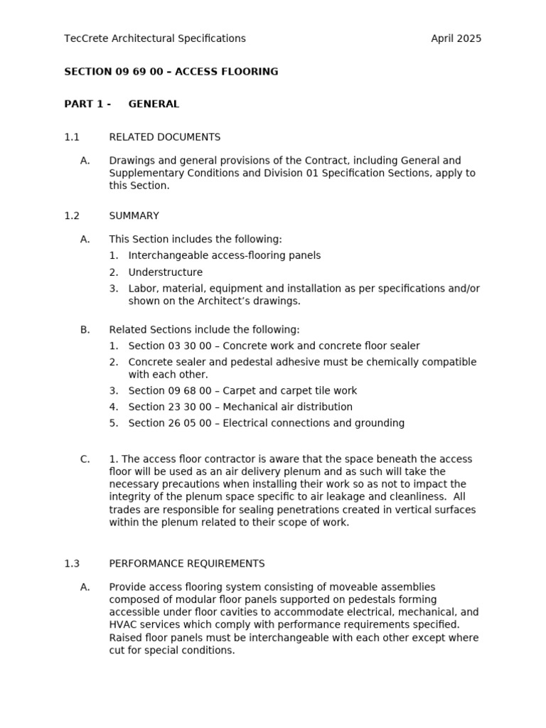 TecCrete Access Flooring Specs 2025 | PDF | Specification (Technical ...