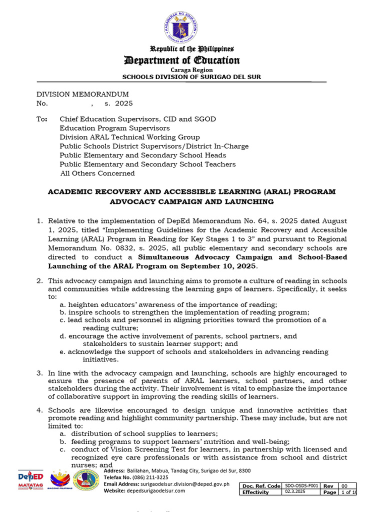 ARAL Program Advocacy Campaign Launch | PDF | Learning