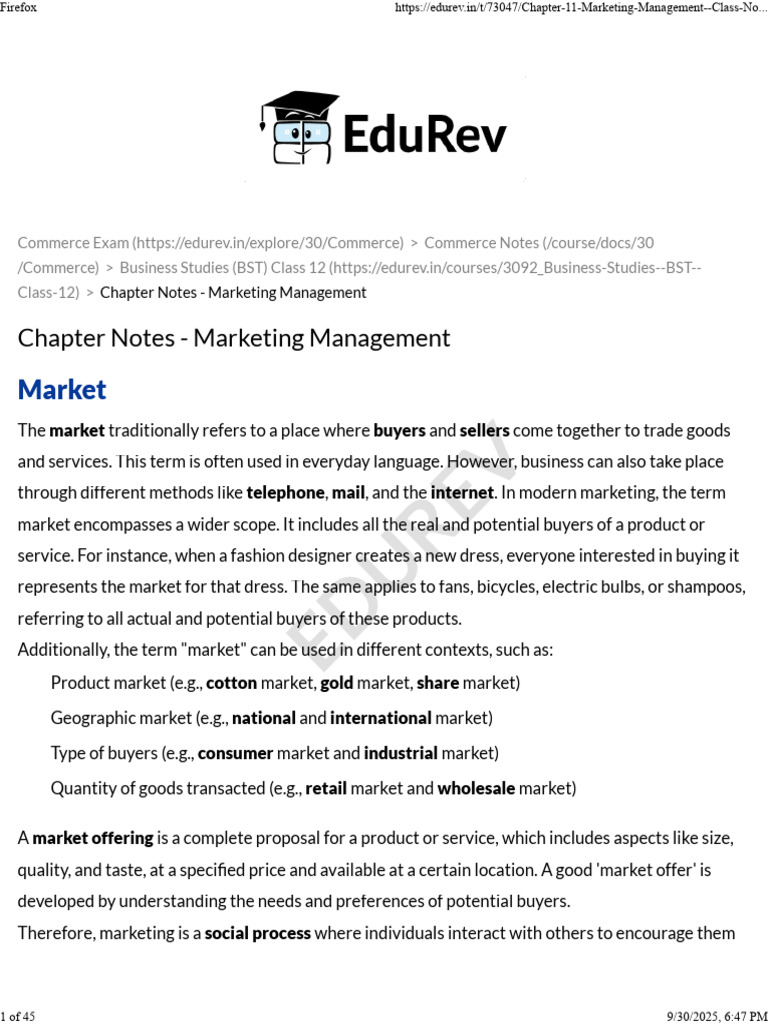 Chapter 11 Marketing Management Class Notes BST | PDF | Marketing ...