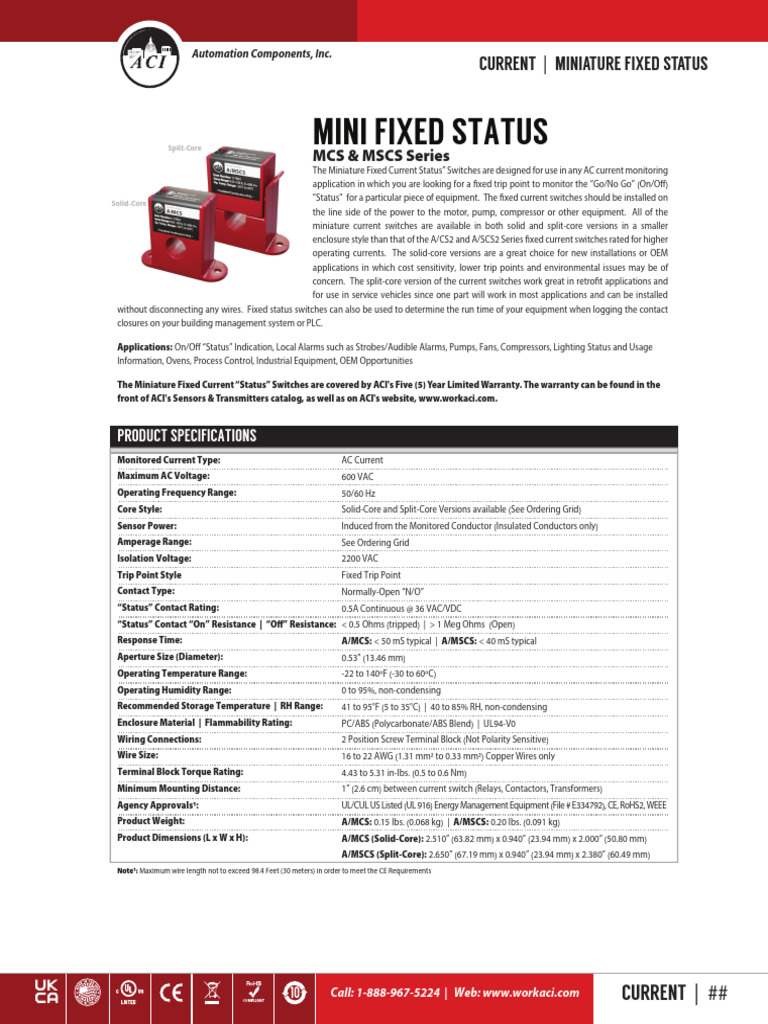 Miniature Fixed Current Status Switches | PDF | Alternating Current ...
