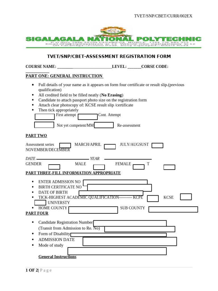 Btl6 Registration Form Tvet | PDF