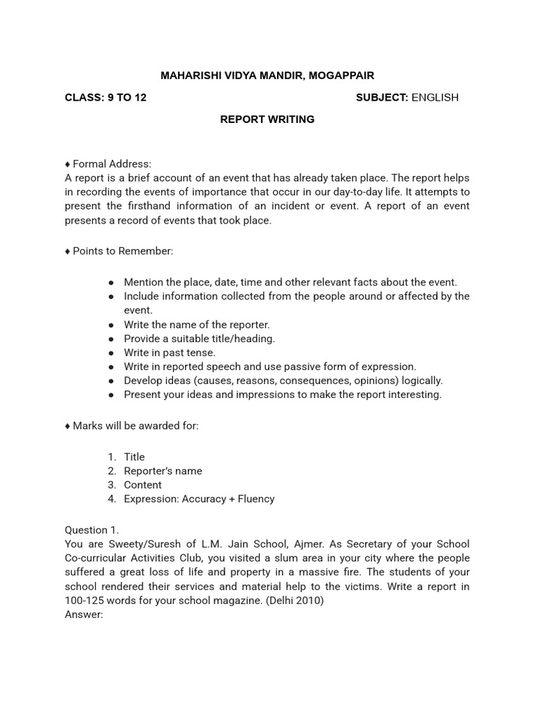 Report Writing Guidelines for Students | PDF