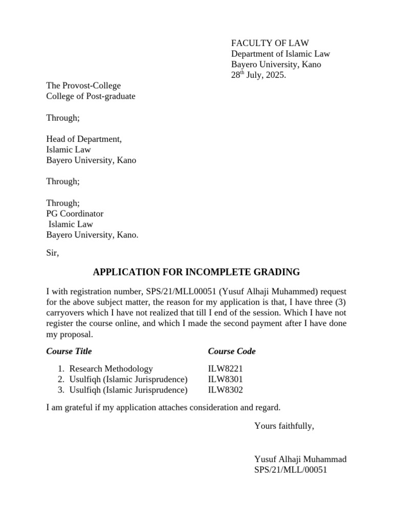 Application for Incomplete Grading | PDF