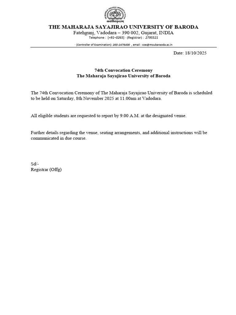 74th Convocation Notice | PDF