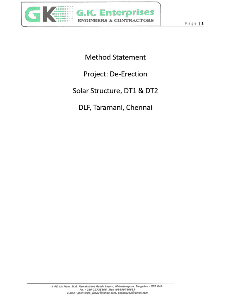 Solar Structure Dismantling Method Statement | PDF | Crane (Machine ...