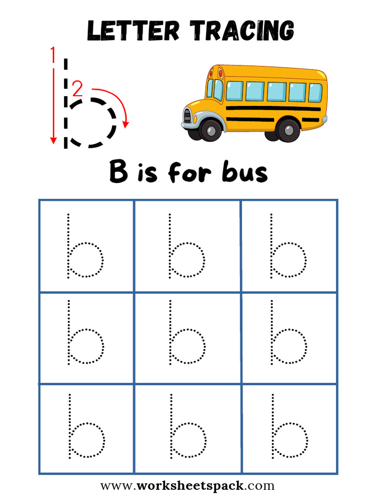 Lowercase Letter B Tracing Worksheet Printable B Is For Bus | PDF