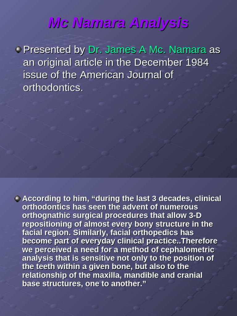 McNamara Analysis in Orthodontics | PDF | Dentistry Branches