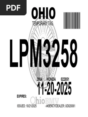 Ohio Temporary Vehicle Tag Registration | PDF